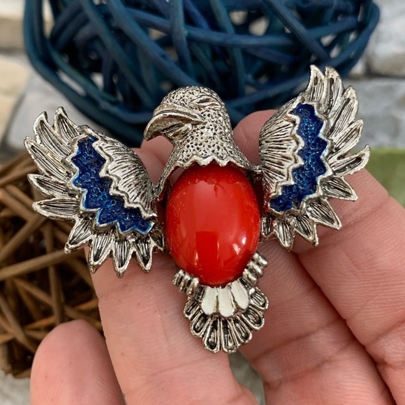 Vintage Signed Gerry’s American Eagle Patriotic Enamel Silver Pendant Brooch Pin - Picture 5 of 5